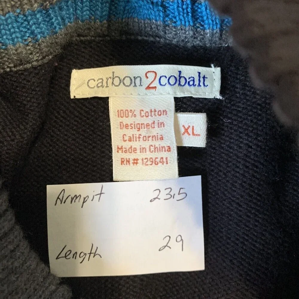 Carbon 2 Cobalt Black Button Mock Neck Heritage Sweater Men’s XL Quiet Luxury